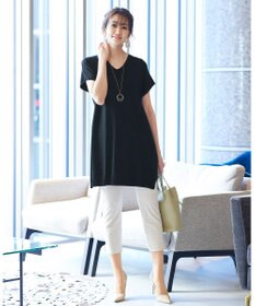 Tiaclasse L 【洗える】さらりと肌離れの良いフレンチスリーブニットチュニック