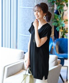 Tiaclasse L 【洗える】さらりと肌離れの良いフレンチスリーブニットチュニック