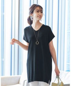 Tiaclasse L 【洗える】さらりと肌離れの良いフレンチスリーブニットチュニック
