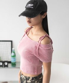 WEGO ヴィンテージウォッシュオフショルちびT