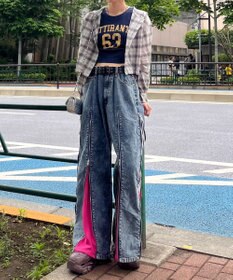WEGO 【ユニセックス着用ITEM】ジャージドッキングZIPデニムパンツ