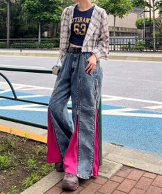 WEGO 【ユニセックス着用ITEM】ジャージドッキングZIPデニムパンツ