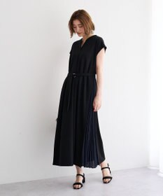YECCA VECCA ベルテッドプリーツ切替ワンピース