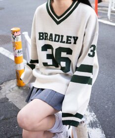 WEGO ナンバリングジャガードVネックニット