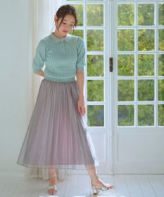 Feroux 胸元刺繍ケーブルポロ ニット