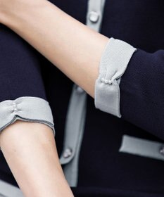 Tiaclasse 【洗える】配色使い総針袖リボンカーデ