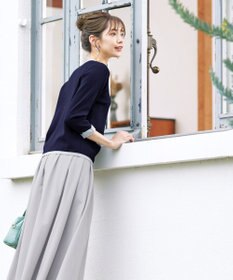 Tiaclasse 【洗える】配色使い総針袖リボンカーデ