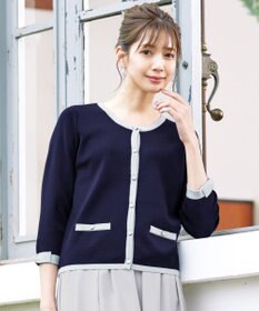 Tiaclasse 【洗える】配色使い総針袖リボンカーデ