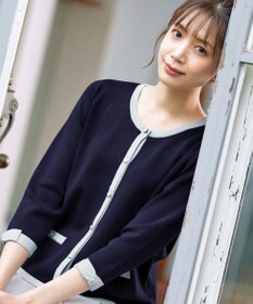 Tiaclasse 【洗える】配色使い総針袖リボンカーデ