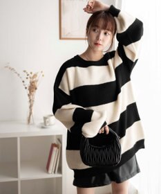 WEGO ボーダーフラッフィービッグニット