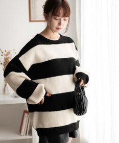 WEGO ボーダーフラッフィービッグニット