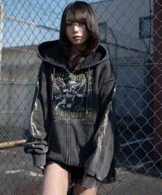 WEGO 【ユニセックス着用ITEM】ブリーチグラフィックZIPパーカー