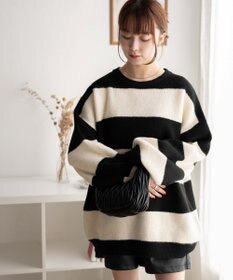 WEGO ボーダーフラッフィービッグニット