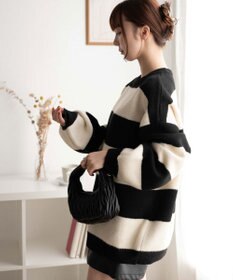 WEGO ボーダーフラッフィービッグニット