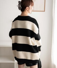 WEGO ボーダーフラッフィービッグニット