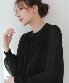 Tiaclasse 【洗える】シフォンシャーリングブラウス