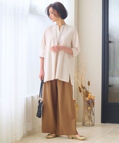 自由区 S 【UVカット・吸水速乾・洗える】ツイストプレーンバンドカラーチュニック丈 カットソー