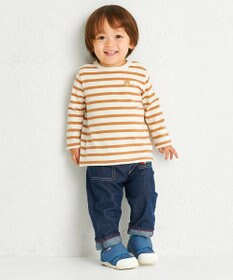 MIKI HOUSE HOT BISCUITS 【80-120cm】ボーダー柄 ワンポイント長袖Tシャツ