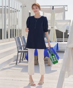 Tiaclasse 【小倉優子さん着用】【洗える】 パフスリーブチュニックブラウス