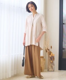 自由区 S 【UVカット・吸水速乾・洗える】ツイストプレーンバンドカラーチュニック丈 カットソー