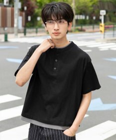 WEGO 【ユニセックス着用ITEM/MLサイズ展開】フェイクレイヤードヘンリーネックT（SS）