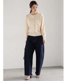 Te chichi 金釦ポケット付きクルーカーディガン