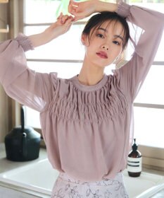 Tiaclasse 【洗える】シフォンシャーリングブラウス