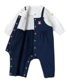 MIKI HOUSE HOT BISCUITS 【70-80cm】オーバーオール重ね着風 カバーオール