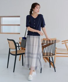 Tiaclasse L チュールレースチェックスカート