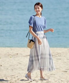 Tiaclasse L チュールレースチェックスカート