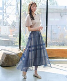 Tiaclasse L チュールレースチェックスカート