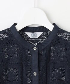 J.PRESS LADIES 【洗える】モザイクレース ハーフスリーブ ブラウス