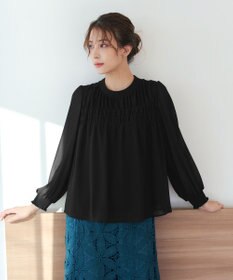 Tiaclasse 【洗える】シフォンシャーリングブラウス