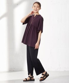 J.PRESS LADIES 【洗える】プレーティング キーネック カットソー