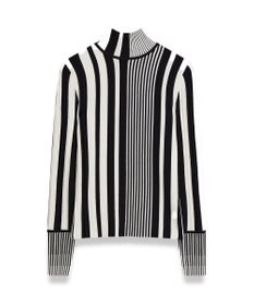 JOSEPH 【洗える】ストライプアンドプリーツ　ハイネックニット