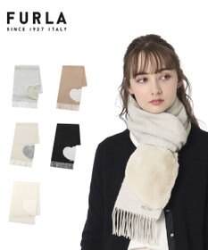 MOONBAT 【WEB限定】フルラ (FURLA)エコファー付きマフラー 無地×ハート　ウールマフラー ロゴプレート付き