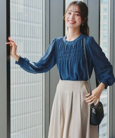 Tiaclasse 【洗える】シフォンシャーリングブラウス