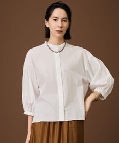 自由区 【SHIHOさん着用・前開き】バンドカラーコットン ブラウス オフ