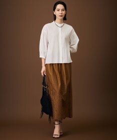 自由区 【SHIHOさん着用・前開き】バンドカラーコットン ブラウス