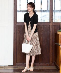 Tiaclasse L 【洗える】ひんやり心地良いパフ袖ニットカーディガン