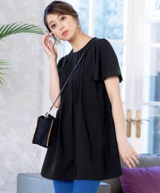 Tiaclasse L 【洗える】麻調ピンタックチュニックブラウス