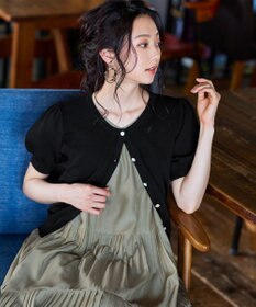 Tiaclasse L 【洗える】ひんやり心地良いパフ袖ニットカーディガン