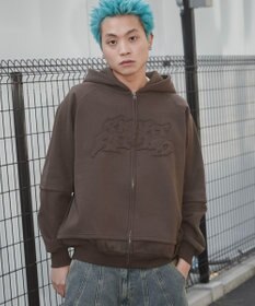 WEGO 【ユニセックス着用ITEM】ダメージアップリケレイヤードZIPパーカー