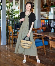 Tiaclasse L 【洗える】ひんやり心地良いパフ袖ニットカーディガン