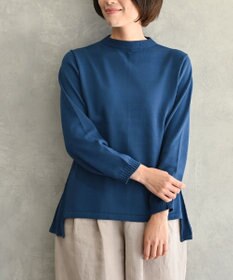 muuc 〈コットン100％強撚糸〉〈通気性が高いドライタッチな素材〉袖口ケーブル模様編み フレアーシルエット後ろプリーツ ハイネックプルオーバー