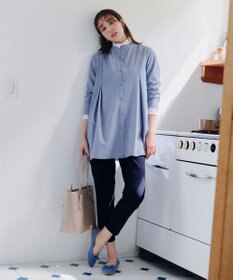 Tiaclasse 【洗える】-TiaBASIC-バンドカラーシャツチュニックブラウス