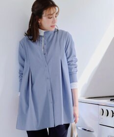 Tiaclasse 【洗える】-TiaBASIC-バンドカラーシャツチュニックブラウス