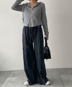 WEGO 【ウエストゴム】ヴィンテージウォッシュスウェットワイドパンツ