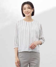 J.PRESS LADIES 【洗える】ランダムストライプ シアー プルオーバー カットソー