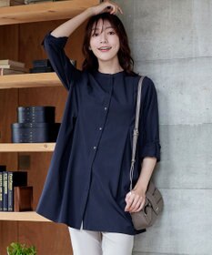 Tiaclasse 【洗える】-TiaBASIC-バンドカラーシャツチュニックブラウス